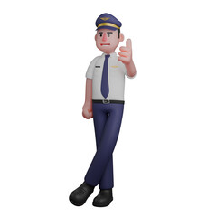 Aviation Service Provider 3D. A pilot is standing with his legs crossed while his left hand is giving a thumbs up. Male Pilot Cartoon