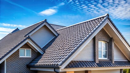 Obraz premium A detailed view of a modern roof of a house, construction, architecture, residential, shingles, exterior, home, design