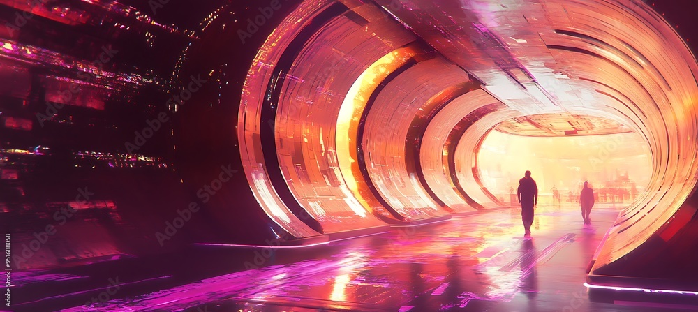 Aufkleber a futuristic world with advanced digital architecture and glowing pathways