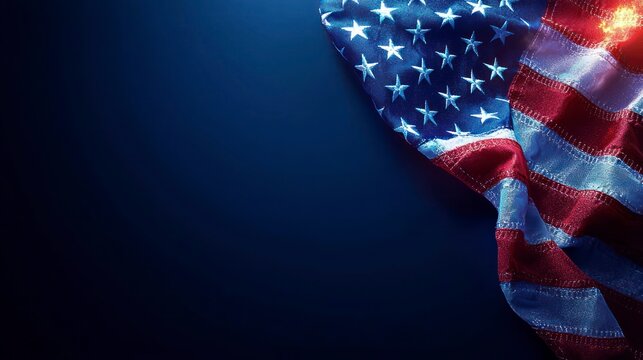 Close-up of American flag on dark background with dramatic lighting