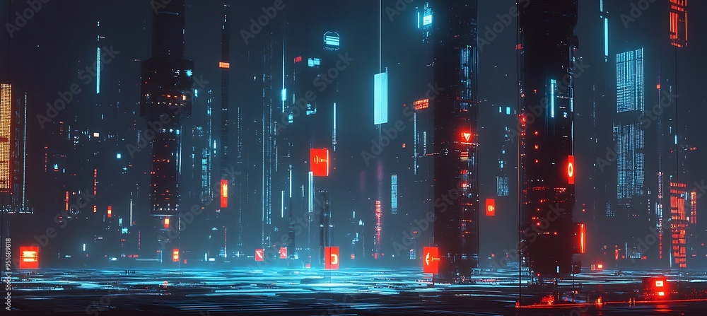 Poster a futuristic world featuring ai-driven smart grids and radiant holograms.