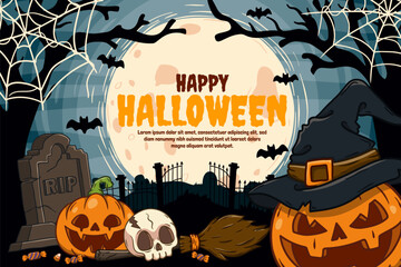 Halloween background with Spooky Halloween Elements. Vector Illustration
