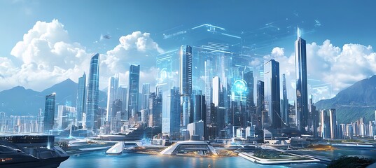 Fototapeta premium A futuristic world featuring AI-driven smart grids and radiant holograms. 