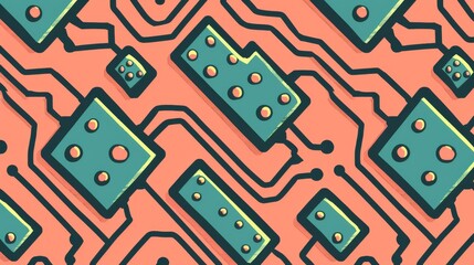 Abstract Geometric Pattern with Orange  Teal  and Yellow Colors