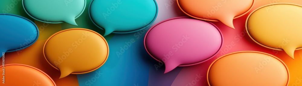 Poster a vibrant collection of colorful speech bubbles on a gradient background, representing communication