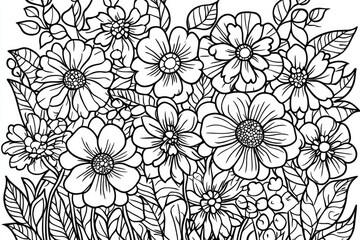 Fototapeta premium Elegant floral composition blooming with delicate beauty. Coloring pages for adults