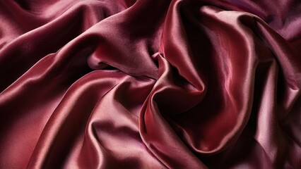 Obraz premium Closeup of smooth, rich, red satin fabric with soft folds and wrinkles.