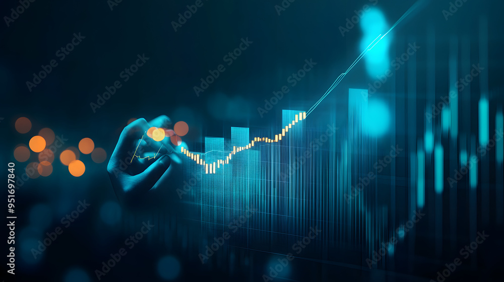 Wall mural growth business graph finance data diagram concept on stock market background with financial investm