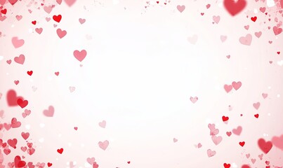Obraz premium A white background with red heart-shaped confetti scattered around the edges.