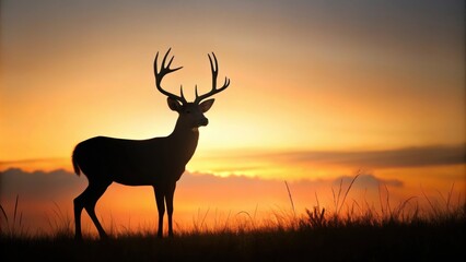 Silhouette of majestic whitetail deer buck standing in profile , wildlife, nature, silhouette, deer, buck, majestic, antlers