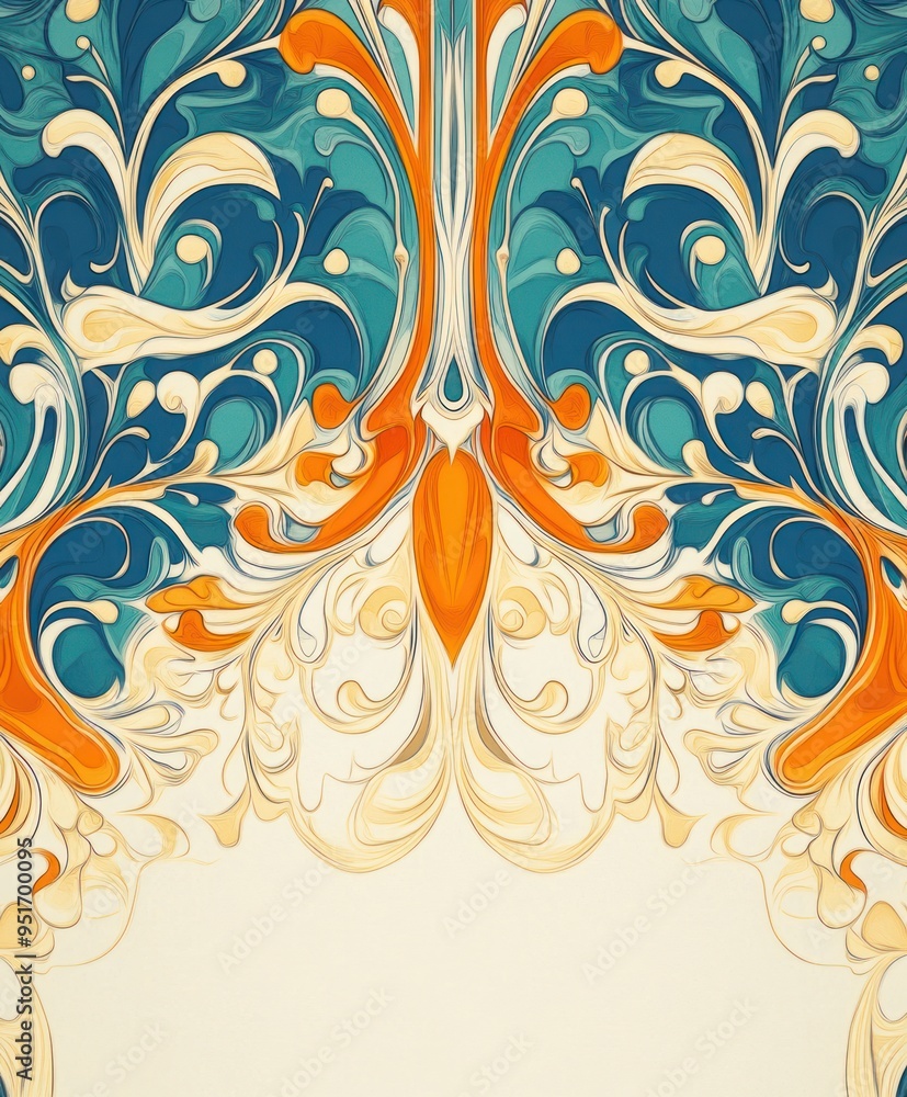 Poster Ornate floral design with vibrant colors and intricate patterns.