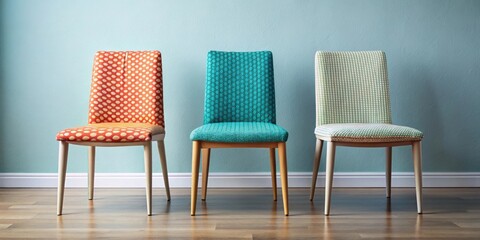 Fototapeta premium Three chairs with unique colors and patterns , interior design, furniture, seating, home decor, stylish, modern
