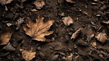 Fototapeta premium Close-up view of dry leaves on the ground.