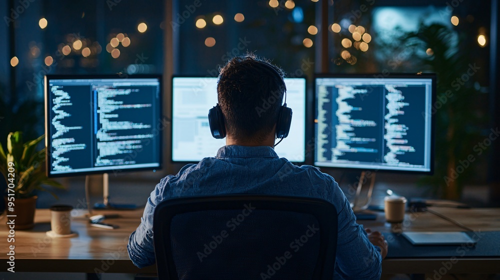 Poster developer working on a website with multiple tabs open, multitasking in web development, efficient c
