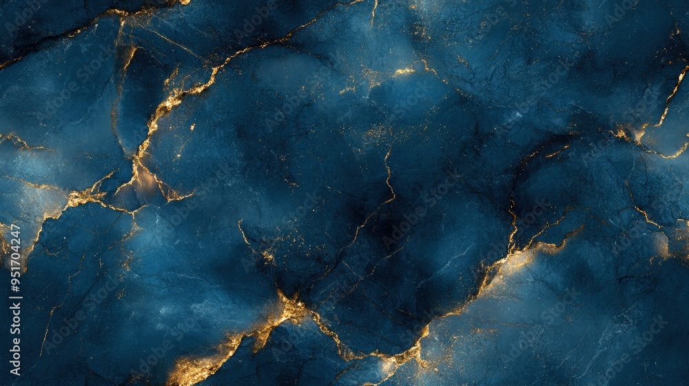 Wall mural Seamless marble pattern in deep blues with gold veins, [Abstract Background Marble], [Rich and opulent]