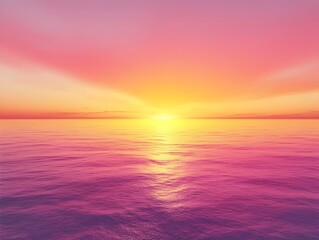 Obraz premium A vibrant sunset paints the sky in hues of pink and orange, casting a warm glow over the tranquil ocean.
