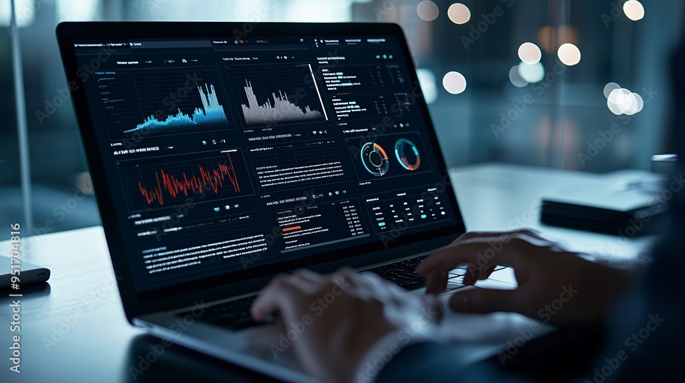 Poster user accessing a website s backend with a dashboard full of analytics, data-driven web management, u