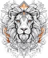 Obraz premium A detailed illustration of a lion's head with ornate patterns and designs.