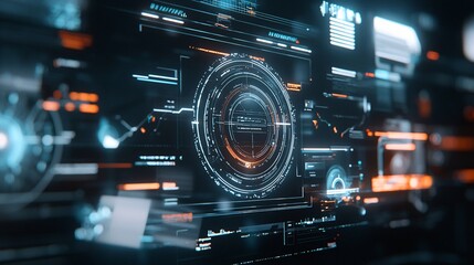 Obraz premium Futuristic holographic interface showing website analytics, data-driven web design, advanced tech integration.