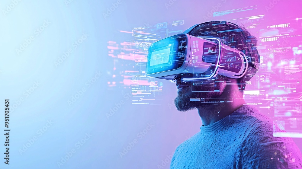 Poster virtual reality scene of a user building a website in a 3d environment, immersive web development co