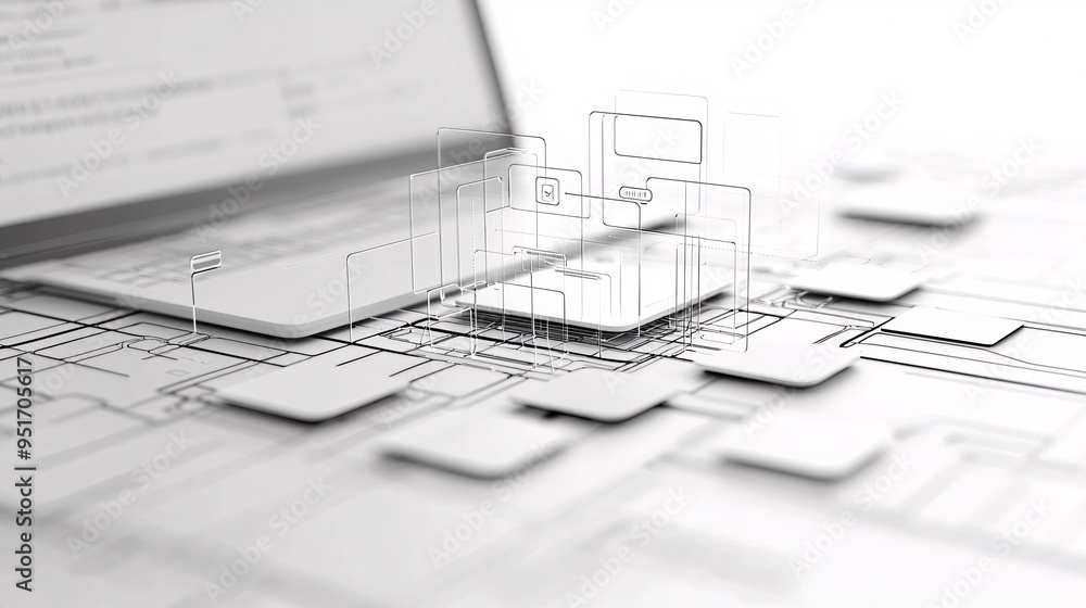 Poster wireframe of a website layout with focus on user navigation paths, intuitive design concept, seamles