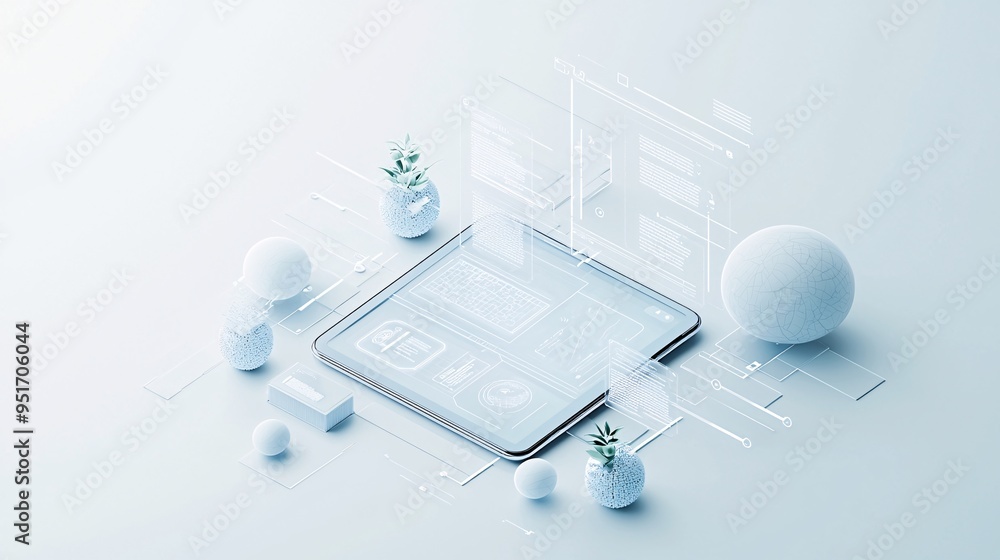 Poster 3d rendering of a website s front-end elements, immersive web design, advanced user interface develo
