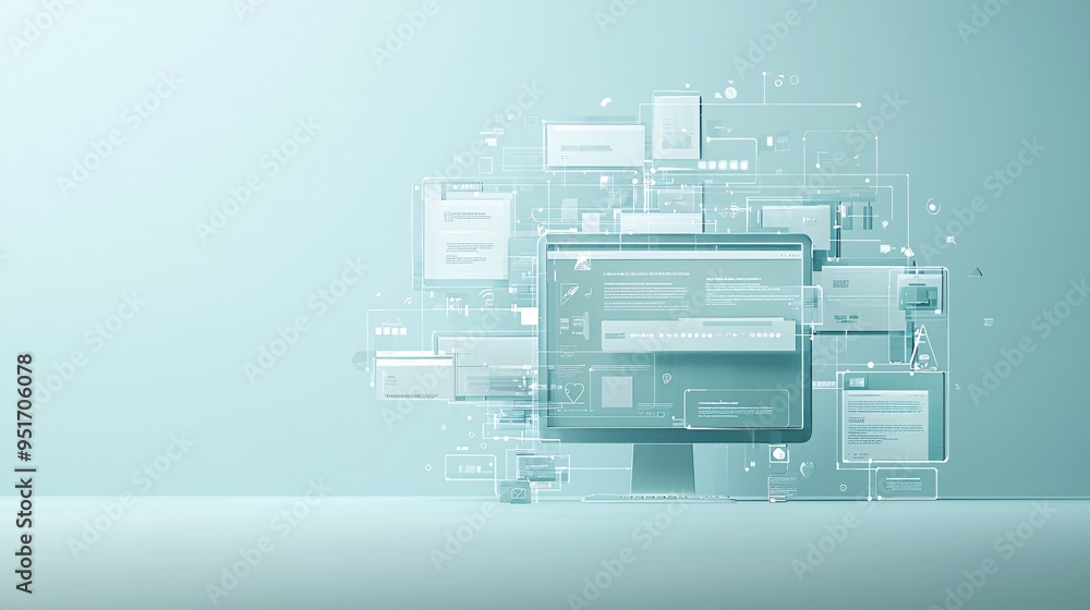Poster 3d rendering of a website s front-end elements, immersive web design, advanced user interface develo