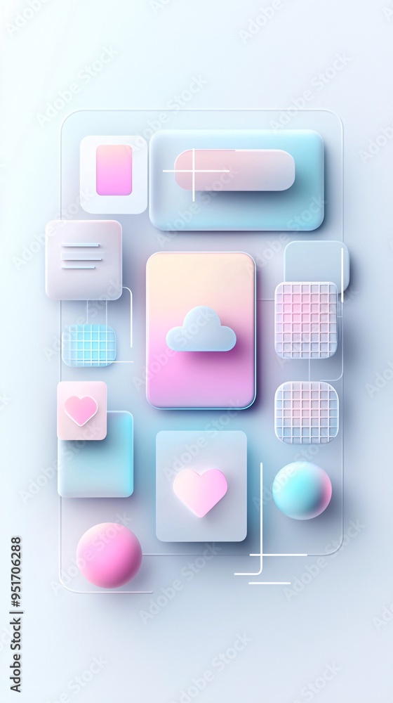 Poster minimalist ui design with flat icons and soft gradients, website interface concept, digital platform