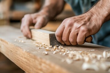 Carpenter Shaping Wood with Hand Plane