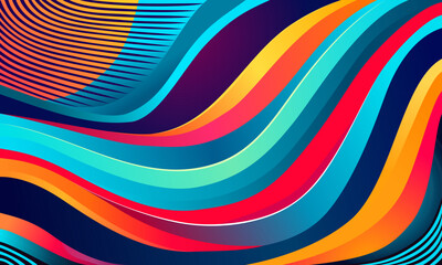 Abstract gradient background with colorful waves. Lots of overlapping curved waves of bright colors creating a dynamic composition. Wavy banners. Colorful geometric shapes.
