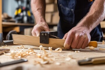 Carpenter Shaping Wood with Hand Plane