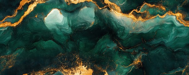 Seamless marble texture with emerald green and gold veins, [Abstract Background Marble], [Lush and rich]
