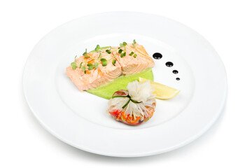Gourmet Salmon Dish with Garnishes