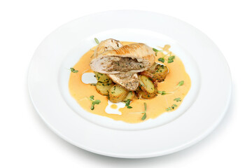 Gourmet Meat Dish with Rich Sauce on Plate