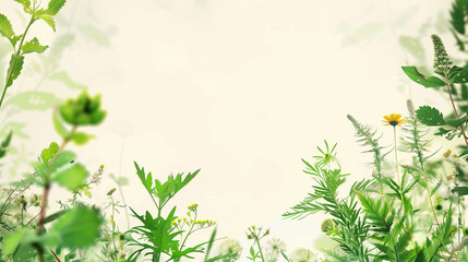 Obraz premium A summer background with space for text. Frame with wild grasses, blur effect, field with plants