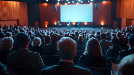 group of people in formal dressing suit as audience at large modern hall business event. Press conference news presentation exhibition briefing reporter seminar workshop convention forum summit
