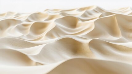 Obraz premium sculpted sand dunes isolated on white intricate ripples and curves create abstract landscape warm tones and soft shadows emphasize natural artistry minimalist presentation highlights form