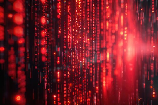 3D rendering of binary code network in digital age.