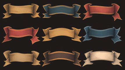 Extensive set of blank classic vintage ribbon banners for use as design elements. Vector illustration.