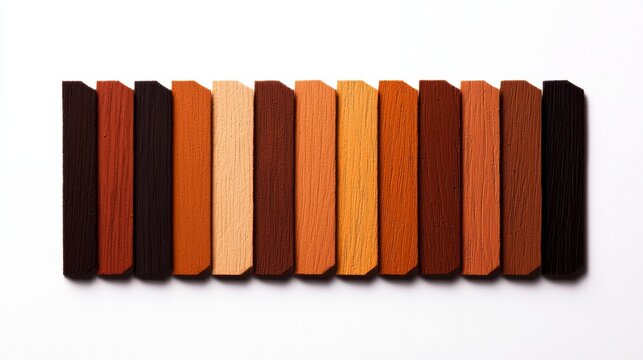 Earthy brown color palette with natural, warm shades, arranged in a rustic swatch pattern, isolated on a clean white background, minimalistic and organic