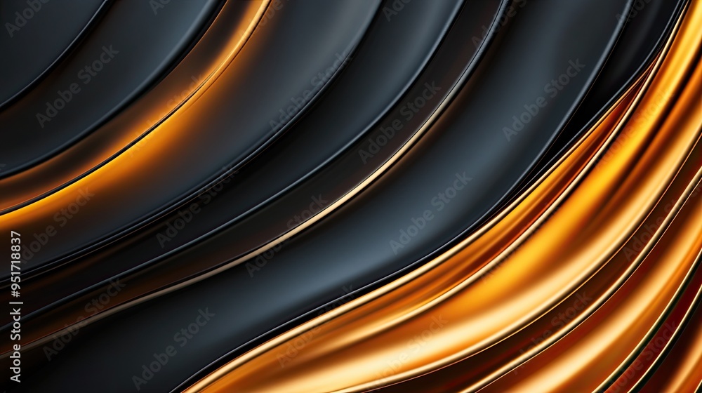 Poster elegant abstract design featuring smooth undulating lines in black and gold, perfect for backgrounds