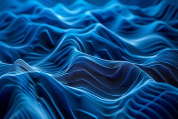 Obraz premium Abstract blue wave, digital lines, futuristic background, flowing pattern, dark blue gradient, data visualization, 3D effect 