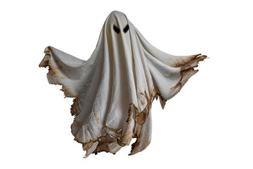 Naklejka premium Floating scary white fabric ghosts for Halloween parties to celebrate the night holiday. Creepy ghost character. Can be used in screen mode for a transparent effect.