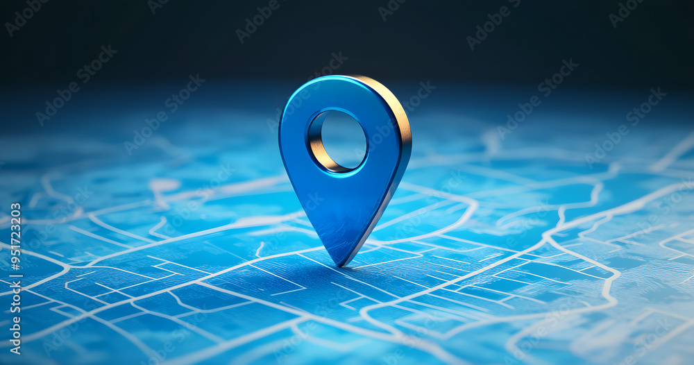 Poster blue location symbol pin icon sign or navigation locator map travel gps direction pointer and marker