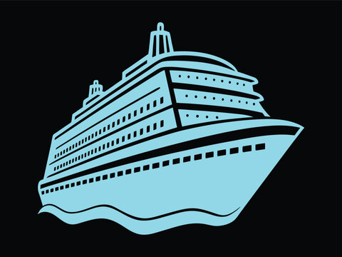 recommend clip art: Modern Blue Cruise Liner Illustration on Black Background