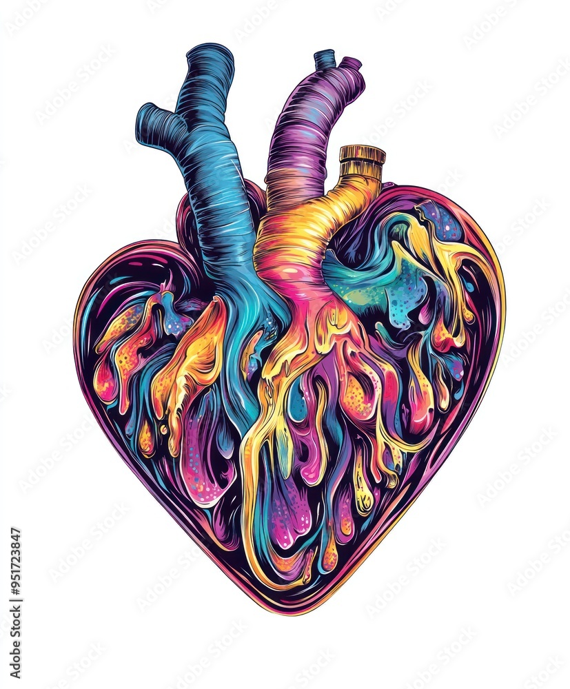 Wall mural A vibrant, abstract heart design with colorful, flowing elements symbolizing emotion and creativity.