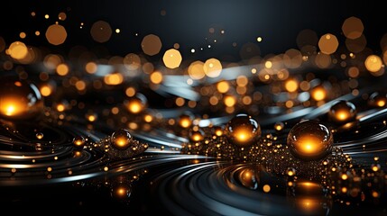 Obraz premium Digital gold particles wave and light abstract