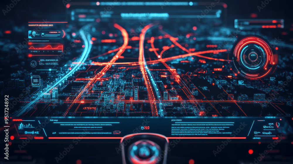 Aufkleber route dashboard featuring a city map navigation interface. car gps navigator screen displaying city 
