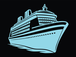 Modern Blue Cruise Liner Illustration with Minimalist Design
