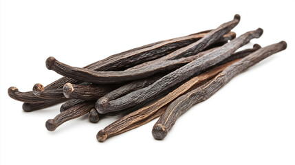 Dry vanilla beans isolated on white background